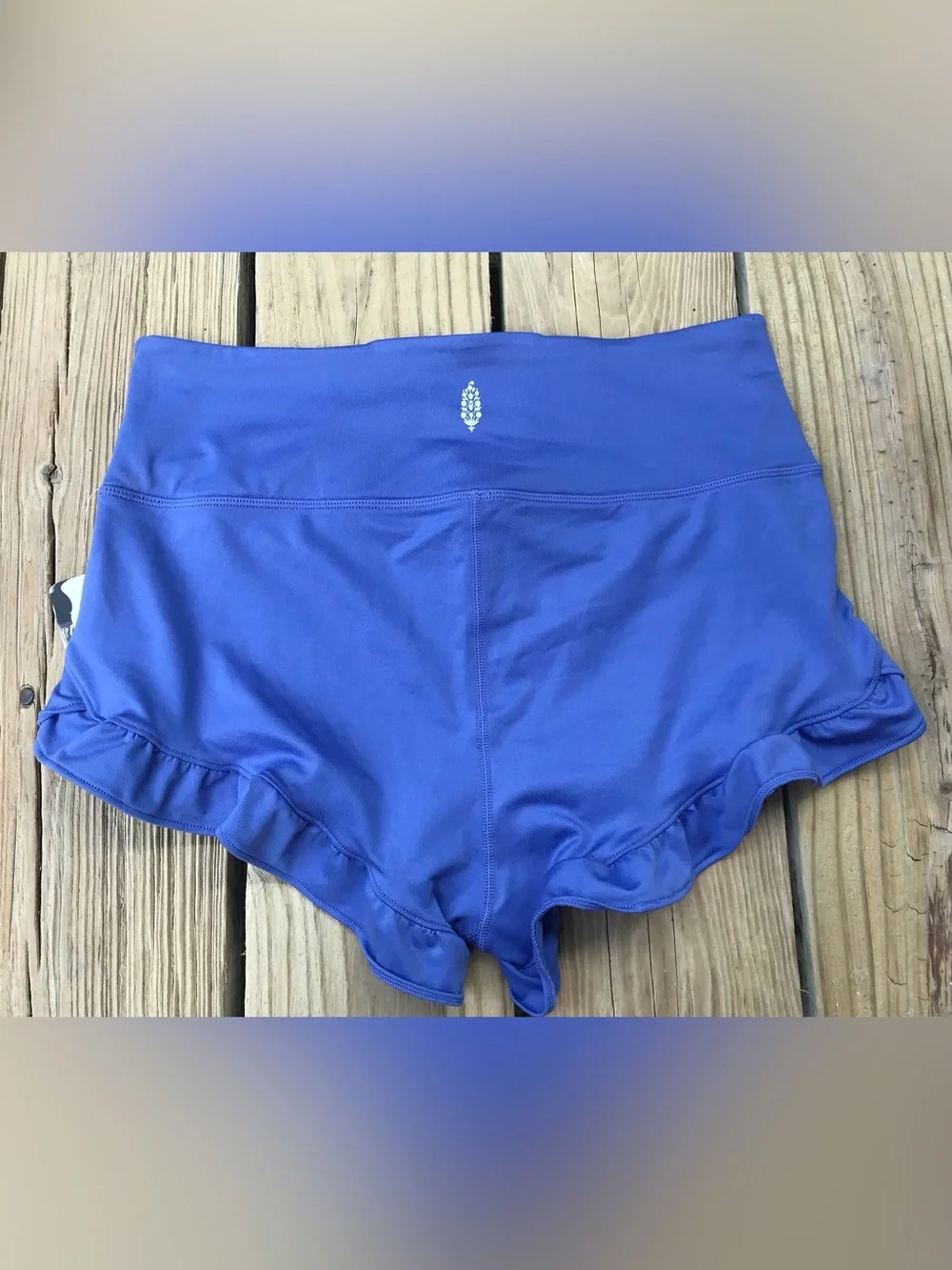 NEW Ladies L FREE PEOPLE Movement Purple Blue Ruffle Hem Flirty Workout Shorts